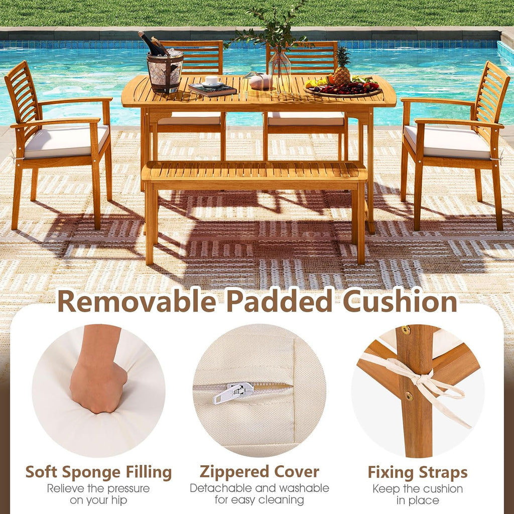 Tangkula Acacia Wood Patio Dining Chairs Set of 4 for Poolside Yard Garden