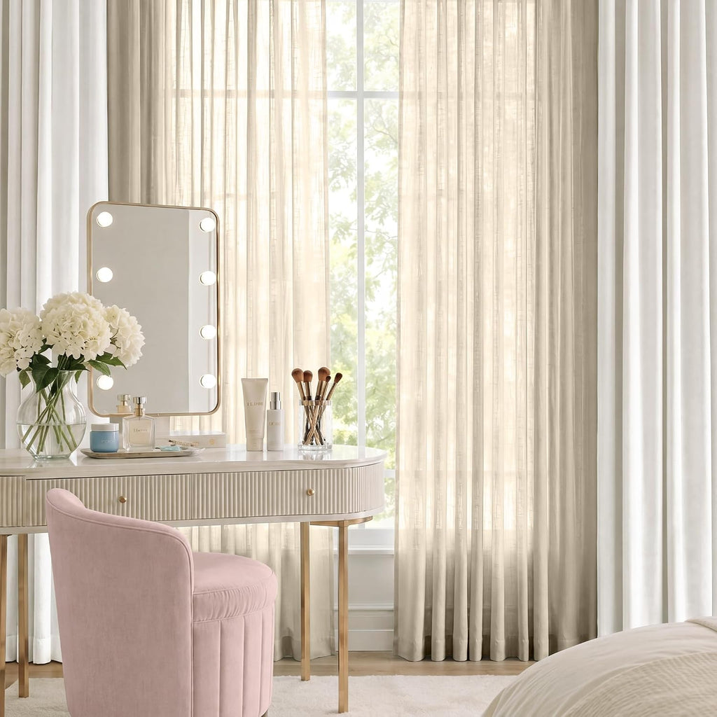 jinchan Taupe Semi Sheer Curtains Light Filtering 84 Inches Long 2 Panels