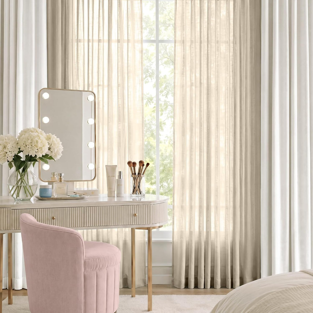 jinchan Taupe Semi Sheer Curtains Light Filtering 84 Inches Long 2 Panels