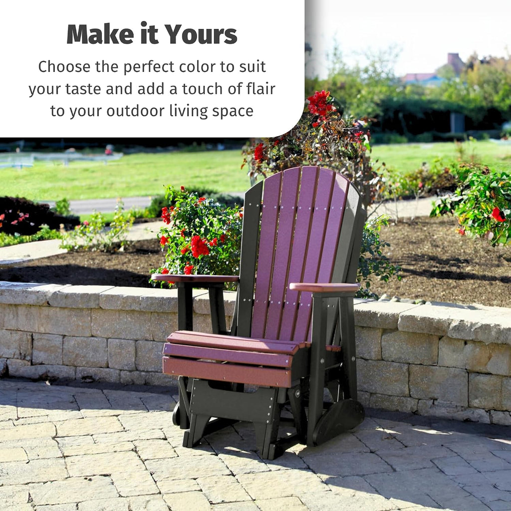 LuxCraft 2' Adirondack Glider Chair, Outdoor Patio Rocking Glider, Gliding Rocker for Outside (Cedar & Black)