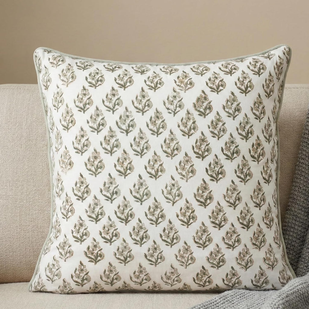 Set of 2 Pillow Covers 20x20 inches Floral Pillow Covers Green Farmhouse Pillow Covers for Living Room Couch Bed Throw Pillow Covers Boho Home Decorative Pillow for Spring Summer