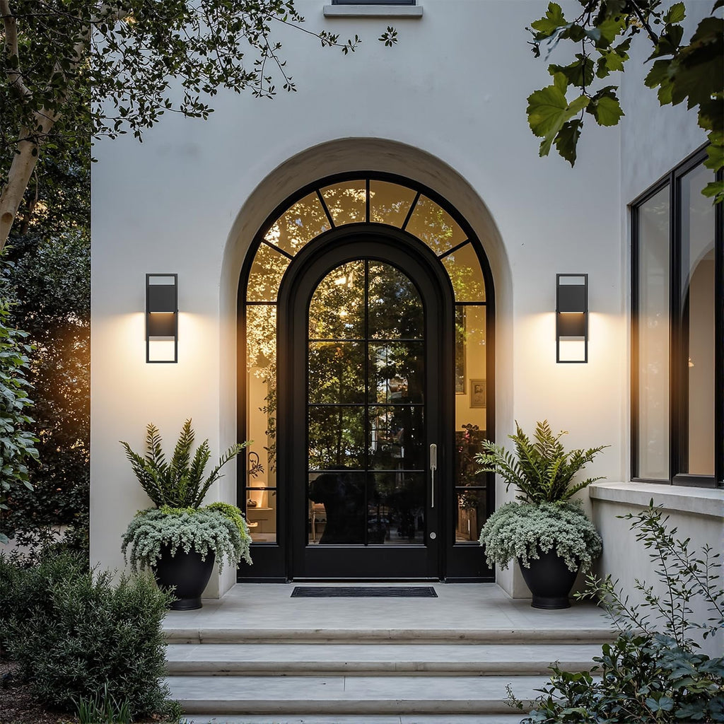 2-Pack Modern Outdoor Wall Lights, LED Black Porch Light, 3000K