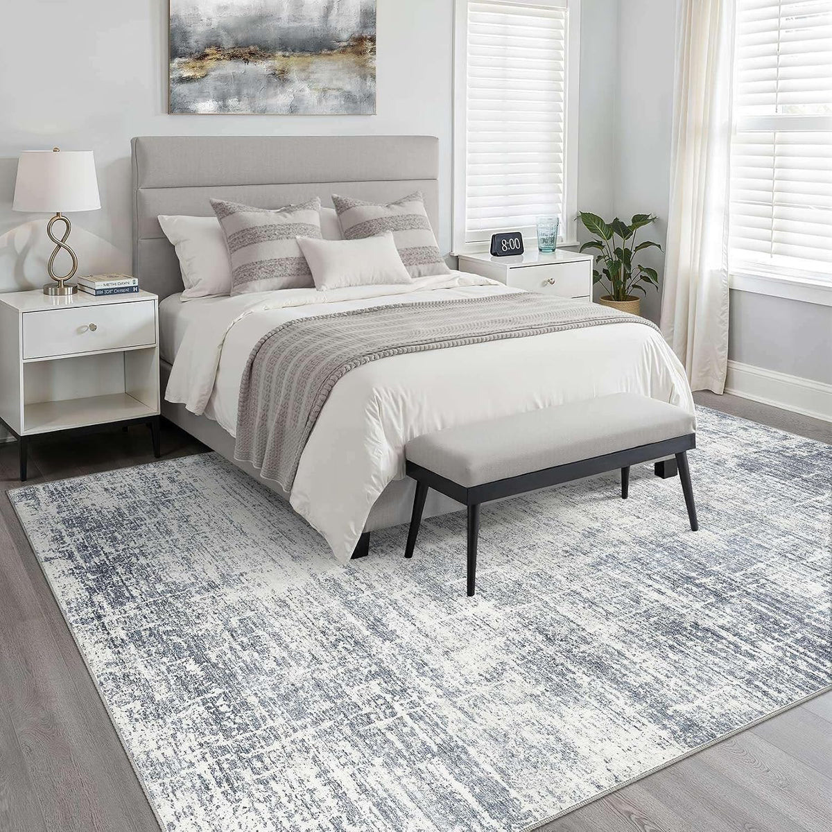 LOONGRUG 9x12 Area Rug Washable Neutral Modern Rug for Living Room Blue