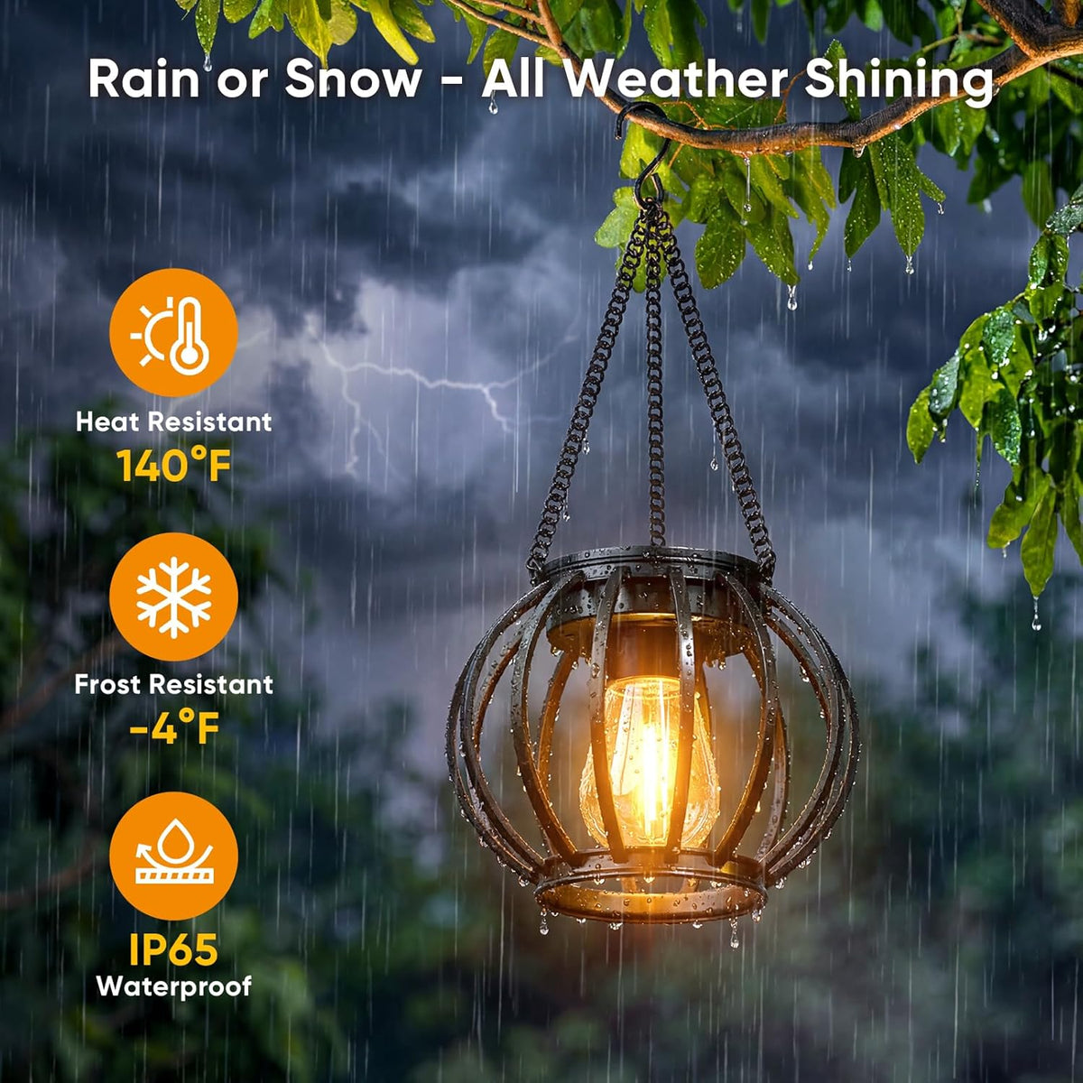Hanging Solar Lanterns Outdoor Waterproof: 4 Pack Metal Garden Patio Lights