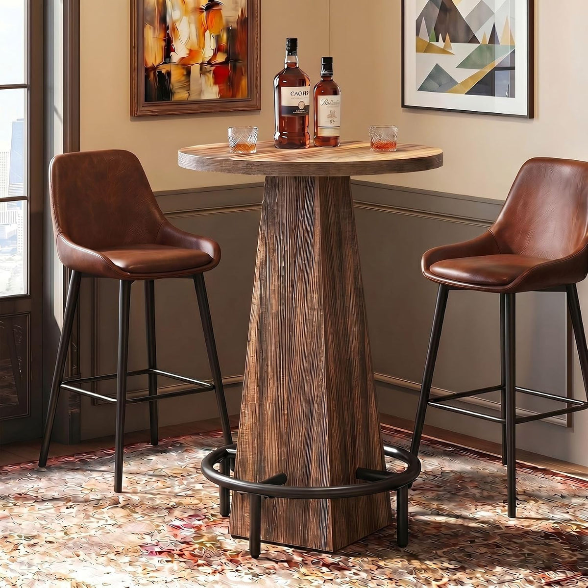 Tribesigns Round Bar Table, 37.4" High Pub Table with Metal Footrest