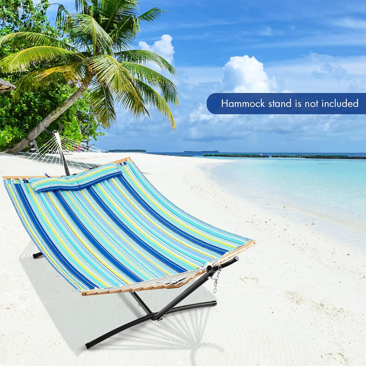 Goplus 10.5 FT Hammock, Quilted 2 Person Hammock w/Detachable Pillow, 330LBS Capacity, Curved Hardwood Spreader Bar,Quick Dry Fabric, Portable Paddled Hammock Swing for Patio Yard Porch Indoor Outdoor