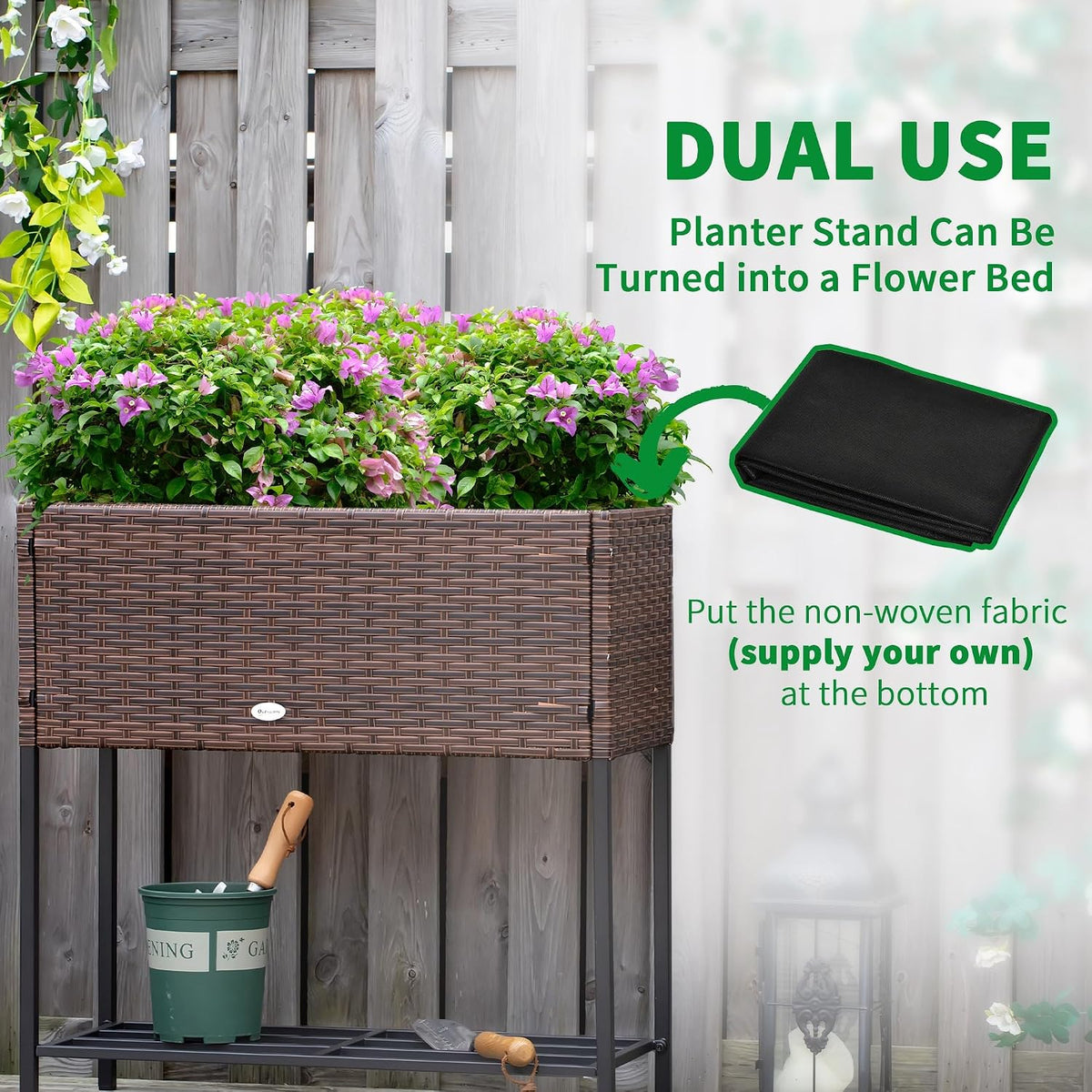 Outsunny Raised Garden Bed Elevated Planter Box Tool Storage Shelf Brown