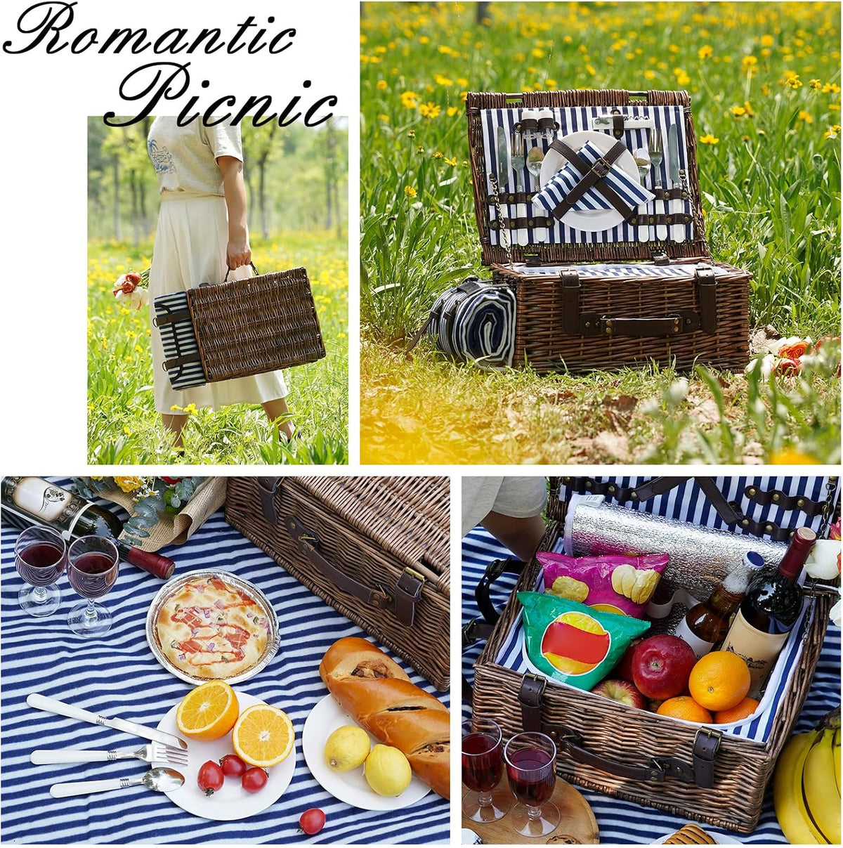 INNO STAGE Picnic Basket for 2 Person with Cooler and Blanket