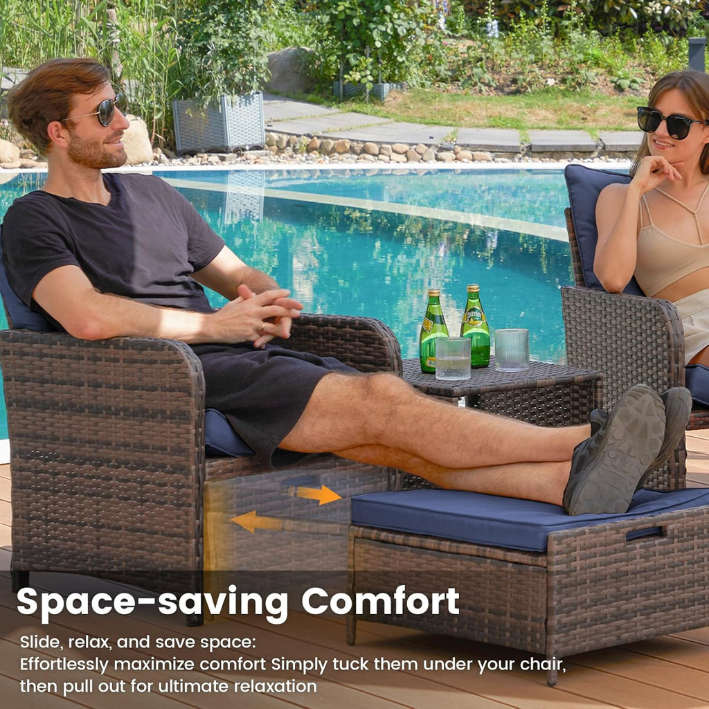 UDPATIO Balcony Furniture, Space-Saving Patio Chairs with Ottoman