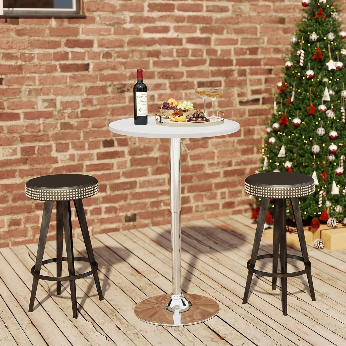 NOBPEINT Round Pub Table, Height Adjustable Bar Table 27-36 inches, 360 Swivel Table Top, White