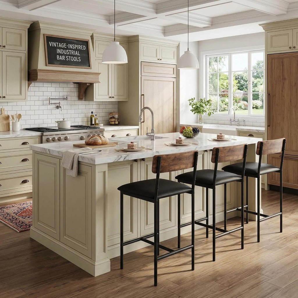 GarveeHome Bar Stools Set of 4, Upholstered Counter Height Bar Stools with Backrest and Footrest, Kitchen Barstools for Island, Counter Bar, Easy Assembly, Rustic Brown