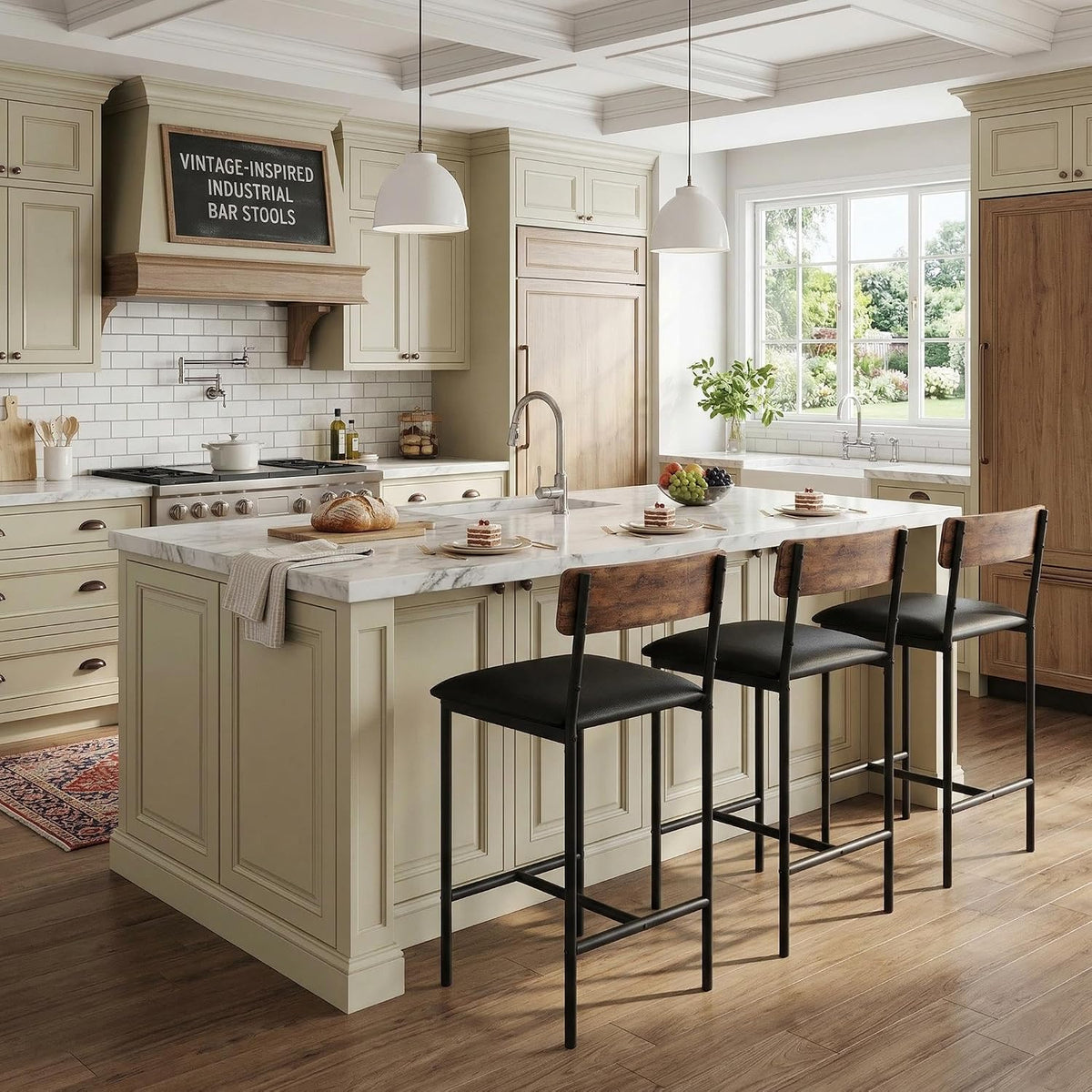 GarveeHome Bar Stools Set of 4, Upholstered Counter Height Bar Stools with Backrest and Footrest, Kitchen Barstools for Island, Counter Bar, Easy Assembly, Rustic Brown