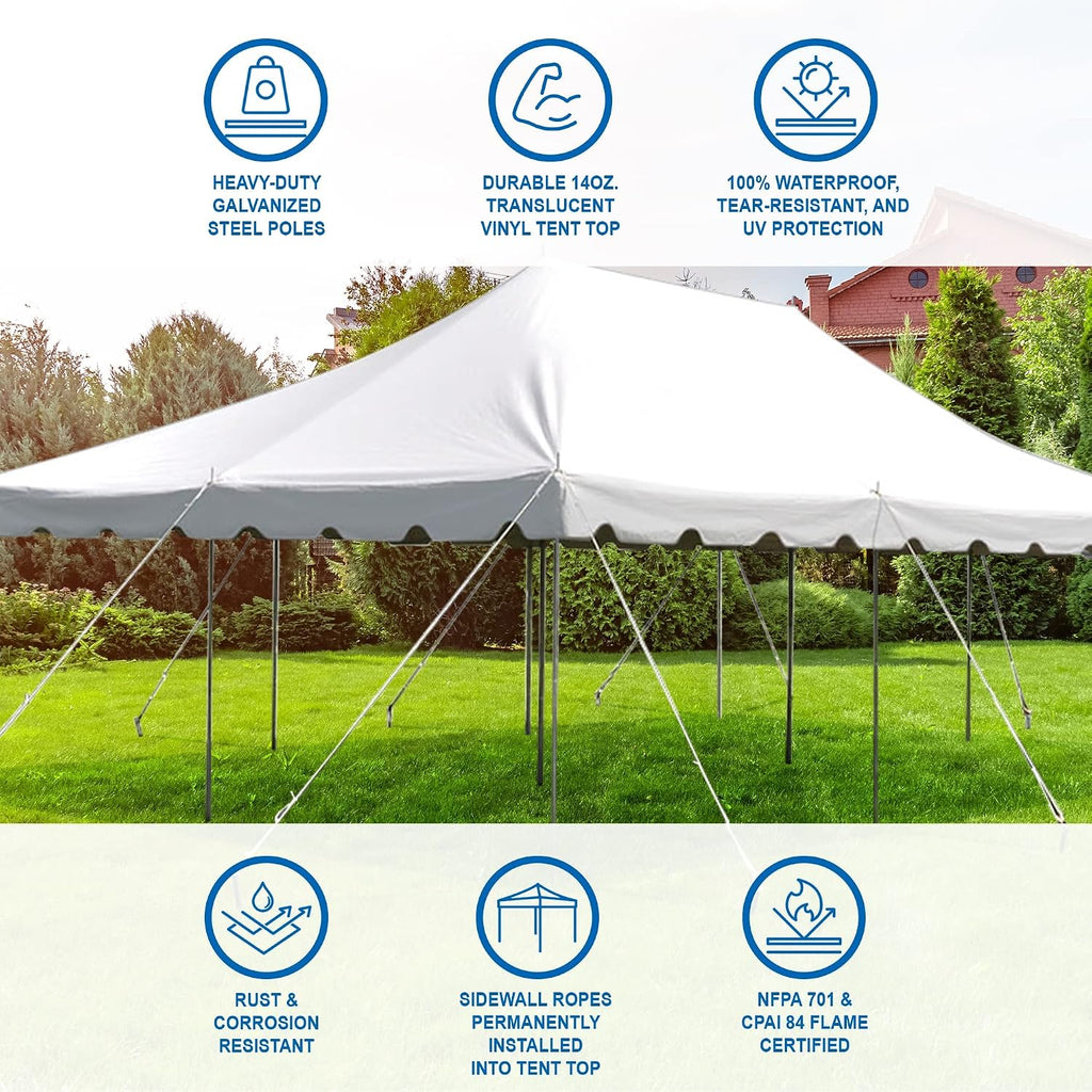 Party Tents Direct 20' x 30' Standard Canopy Pole Tent, White Top