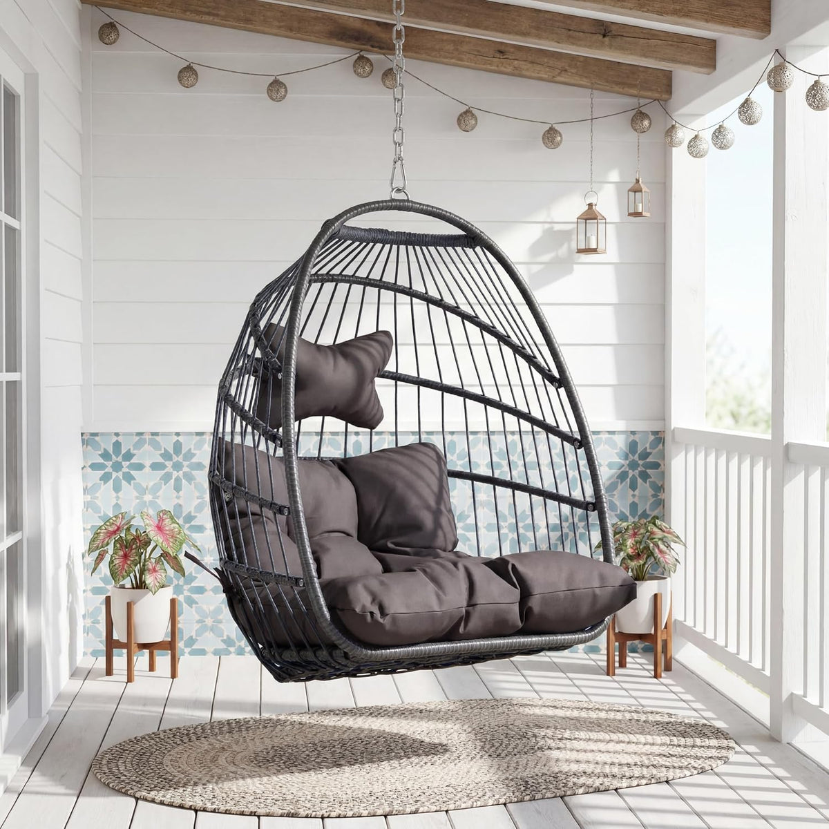 RADIATA Outdoor Egg Chair Without Stand, Foldable Wicker Swing Basket Chair
