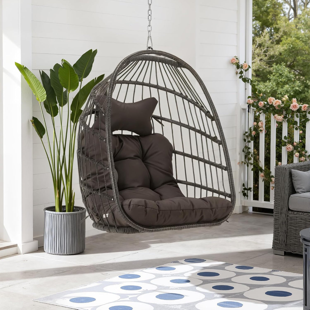 RADIATA Outdoor Egg Chair Without Stand, Foldable Wicker Swing Basket Chair
