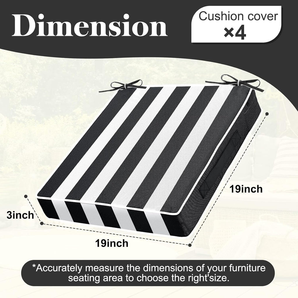 Leinuosen 4 Pcs Patio Chair Cushion Covers, 19" x 19" x 3",Black Stripe