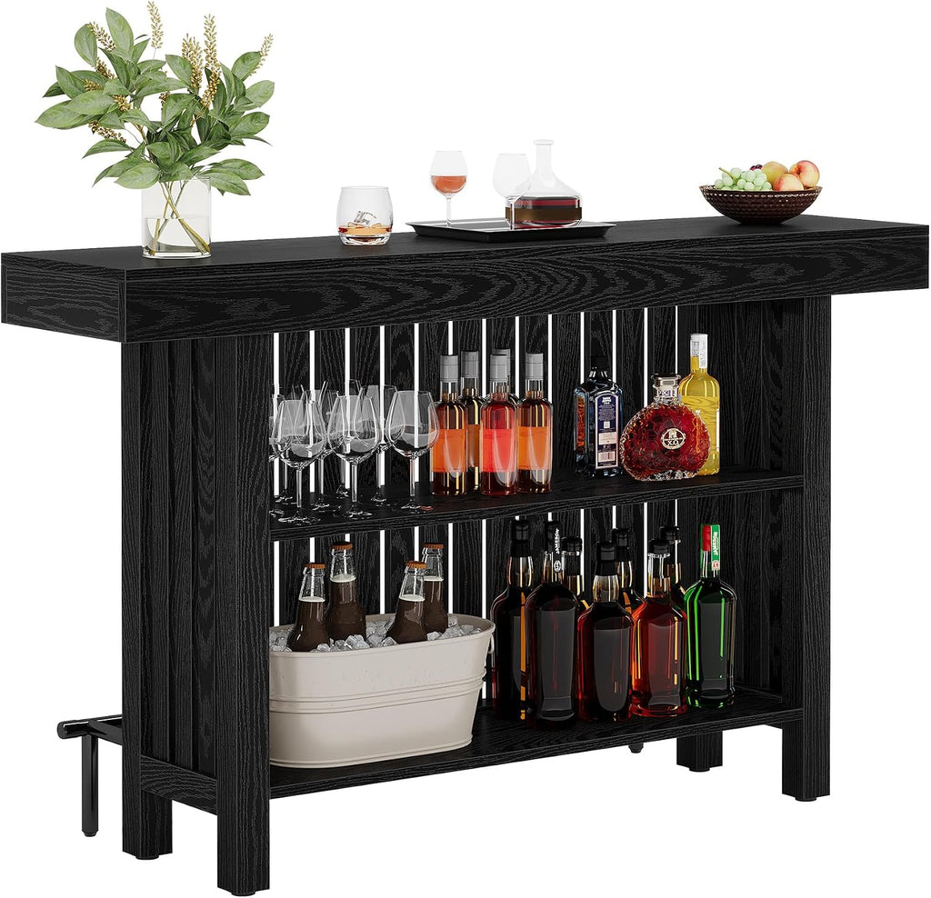 Tribesigns 63" Large Bar Table, Black Counter Height Table with Footrest