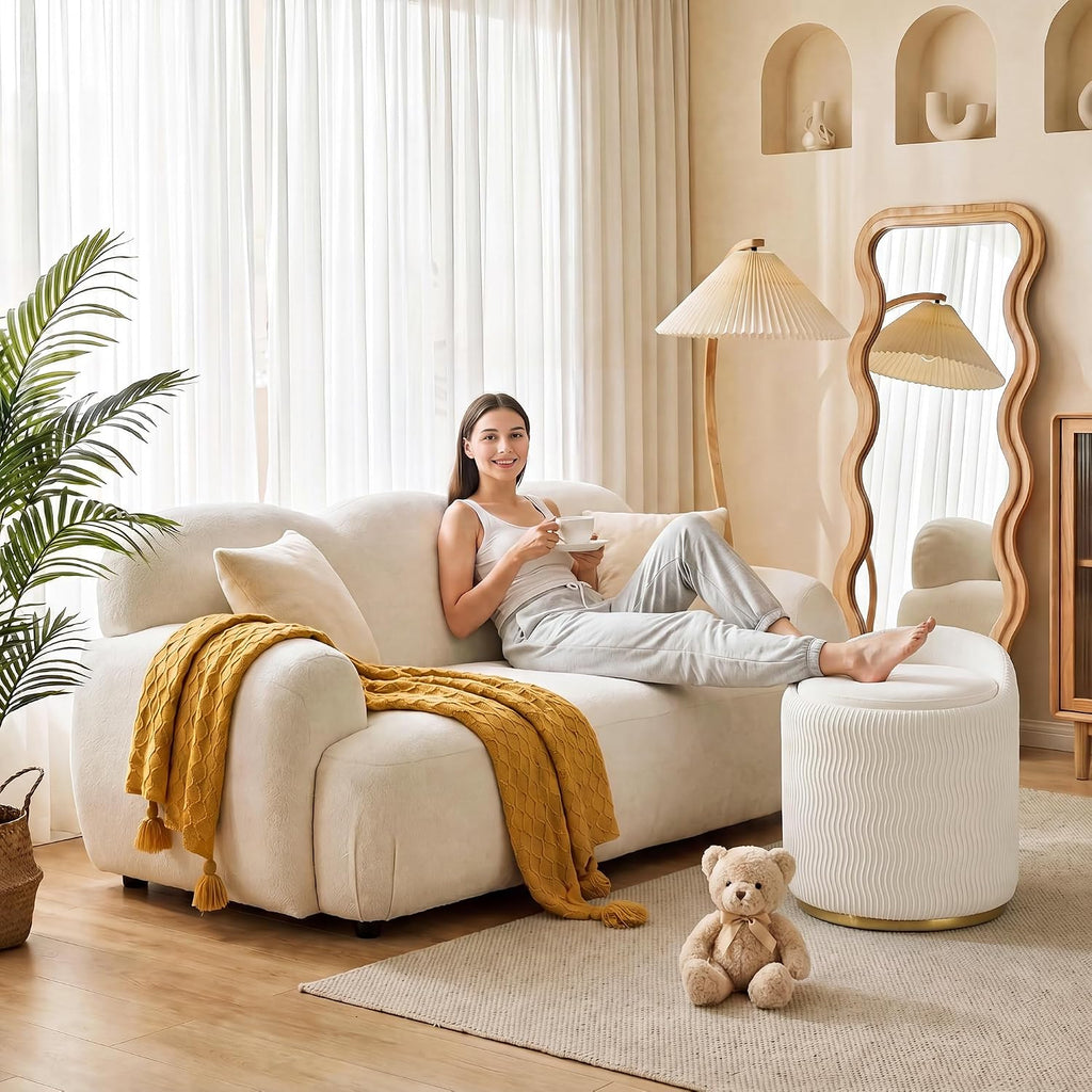 MALOL Vanity Chair with Storage, 360° Swivel Velvet Vanity Stool, Beige