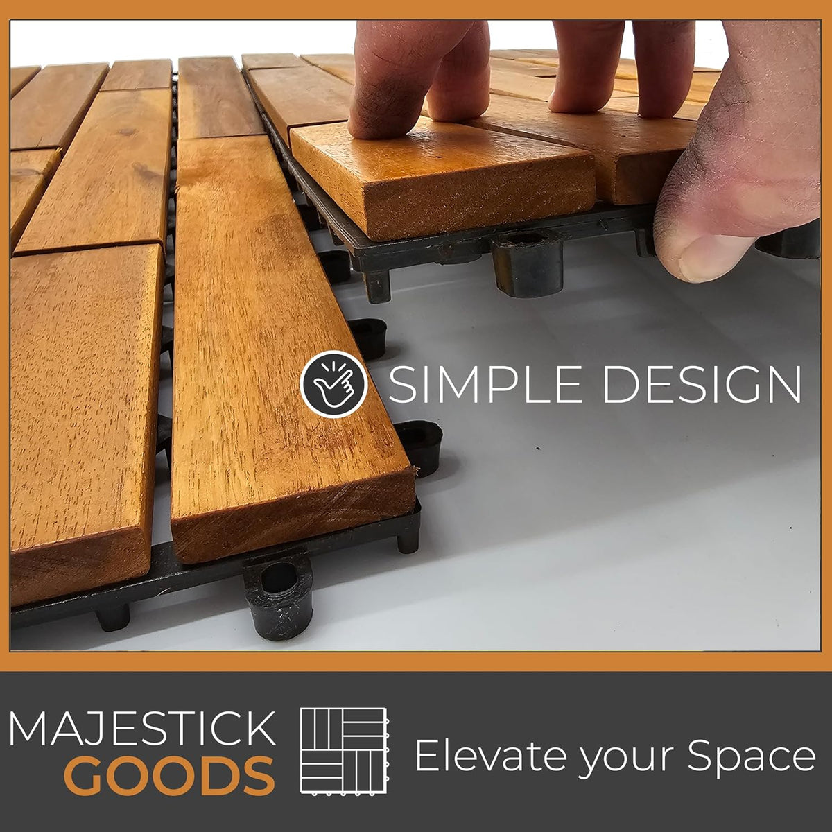 Majestick Goods 6-Pack Longboard Acacia Wood Interlocking Deck Tiles