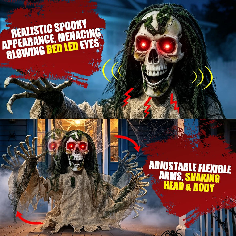 Halloween Animatronic Zombie Groundbreaker Outdoor Decor with Red Eyes