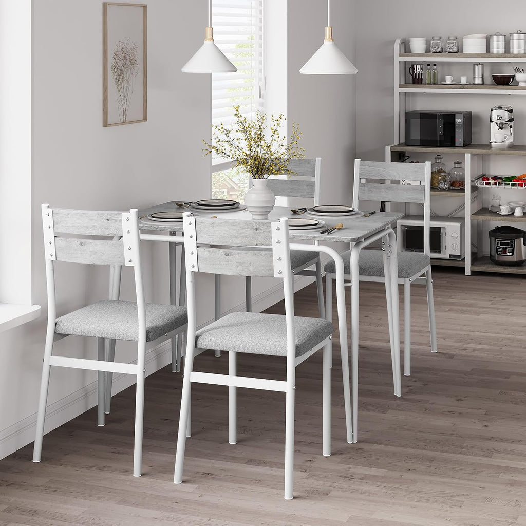 GarveeHome Dining Table for 2, Small Table and Chairs Set of 2, Square Dinette Set for 2, 3 Piece Kitchen & Dining Room Sets for Small Space (White, Table with 4 Upholstered Chairs)
