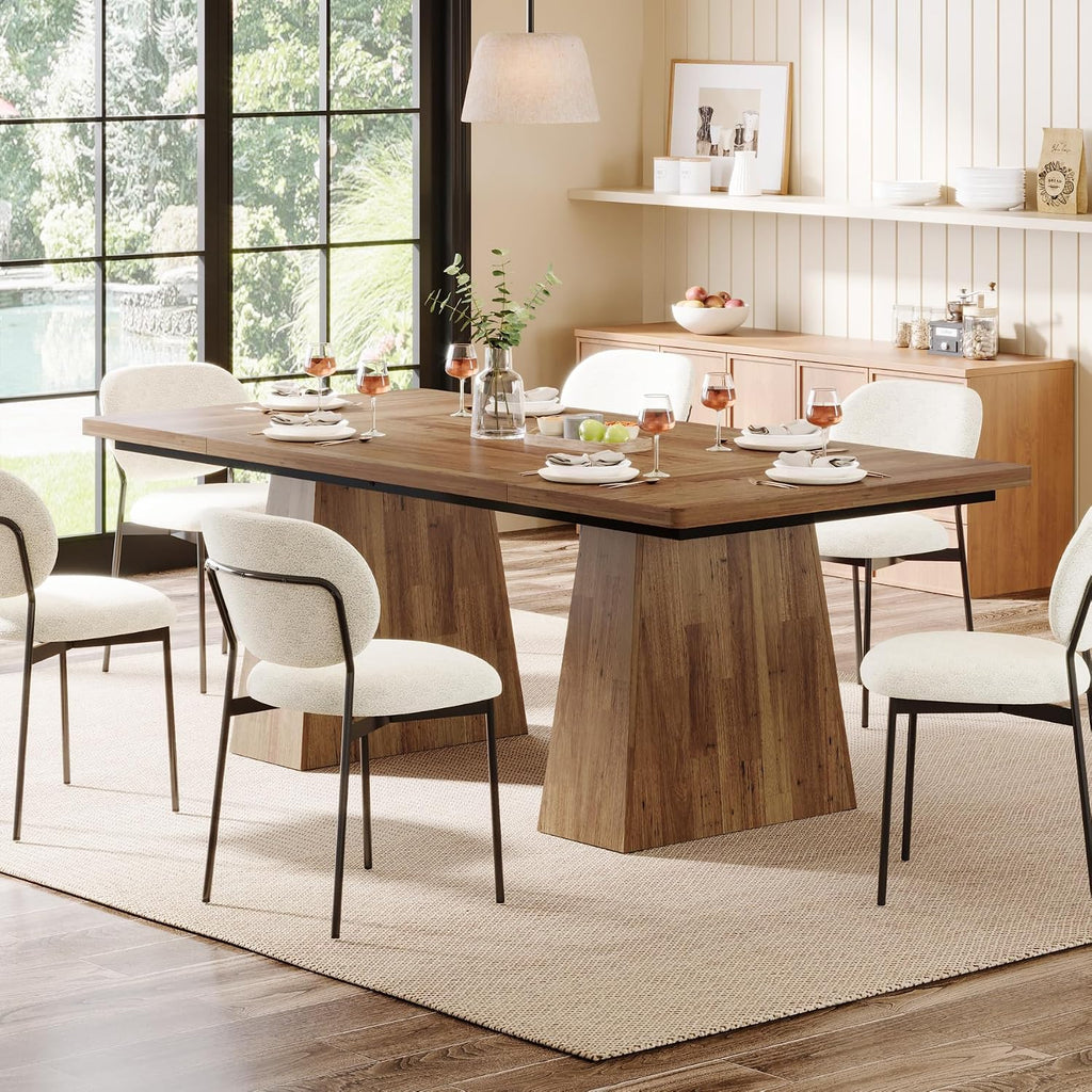 Tribesigns Dining Table for 6, Farmhouse Wood Dinner Rectangular Table Kitchen Table with Double Pedestal, 63" L x 31.5" W x 30" H, Light Brown