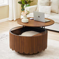 Round Lift Top Coffee Table with Storage, Fluted Circle Coffee Table,Walnut