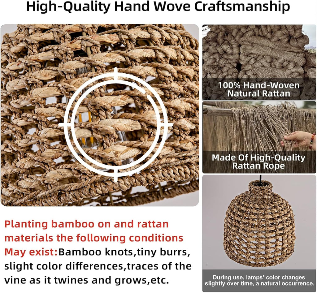 rattan pendant light,mini seagrass hanging light, front angle view