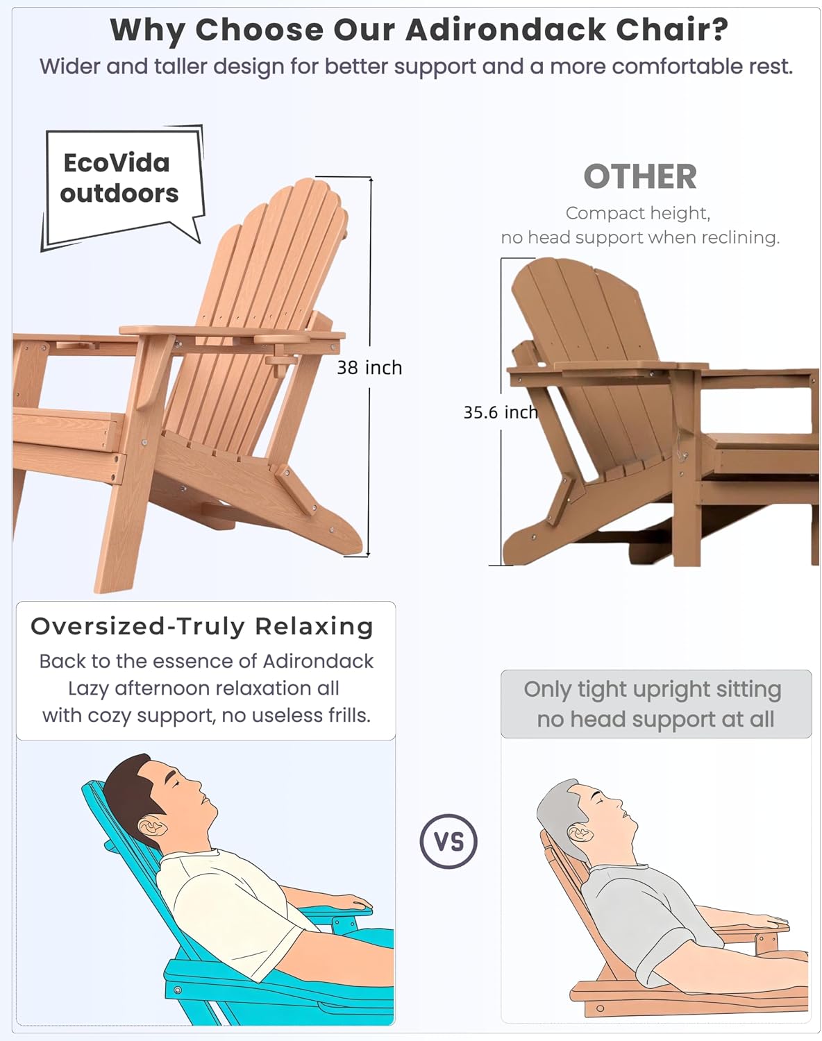 HDPE Folding Adirondack Chair with Dual Cup Holders, Cedar