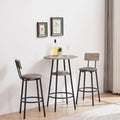 3 Piece Round Bar Table Set with Storage Shelf, Bistro Pub Counter Height Table and 2 Upholstered High Stools, Industrial Kitchen Breakfast Nook for Dining Room, Small Space, Gray