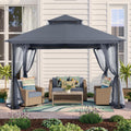 MASTERCANOPY 11x11 ft Stable Patio Gazebo with Netting Walls, Dark Gray