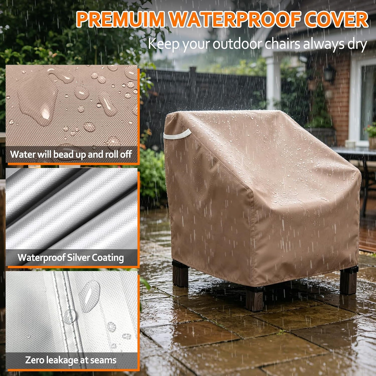 STARTWO Patio Outdoor Chair Covers 2 Pack, Outdoor Furniture Covers Waterproof Adapter for Lawn Lounge Seat, Wicker, Swivel, Adirondack,Rocking Chairs, 29" W x 30" D x 36" H, Brown