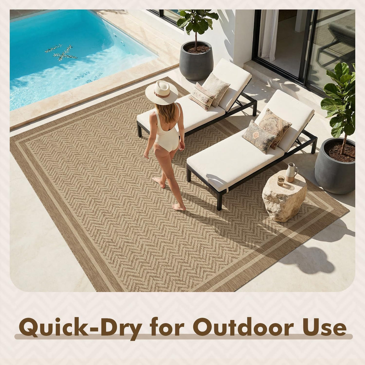 MontVoo-3x5 Outdoor Rug Porch Entryway Rug-Polypropylene Indoor Outdoor Rugs for Entryway Kitchen Balcony Patio, Textured Weave, Durable, Fade-Resistant, Non-Shedding, Boho Geometric Neutral Brown