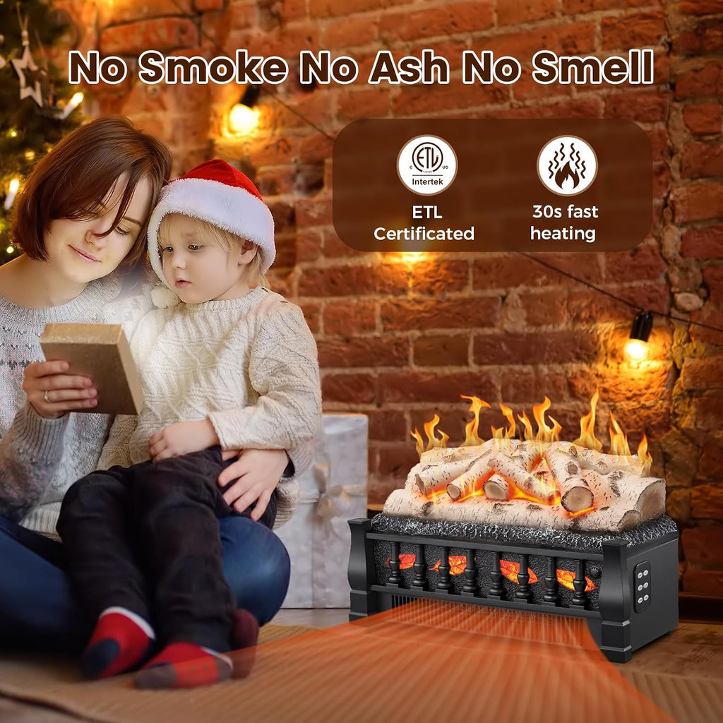 Electric Fireplace Insert Log Heater 21 Inches, 5 Flame Brightness, Multiple Flicker Speed, 750w/1500w Heating, Remote Control, Auto Shut Off