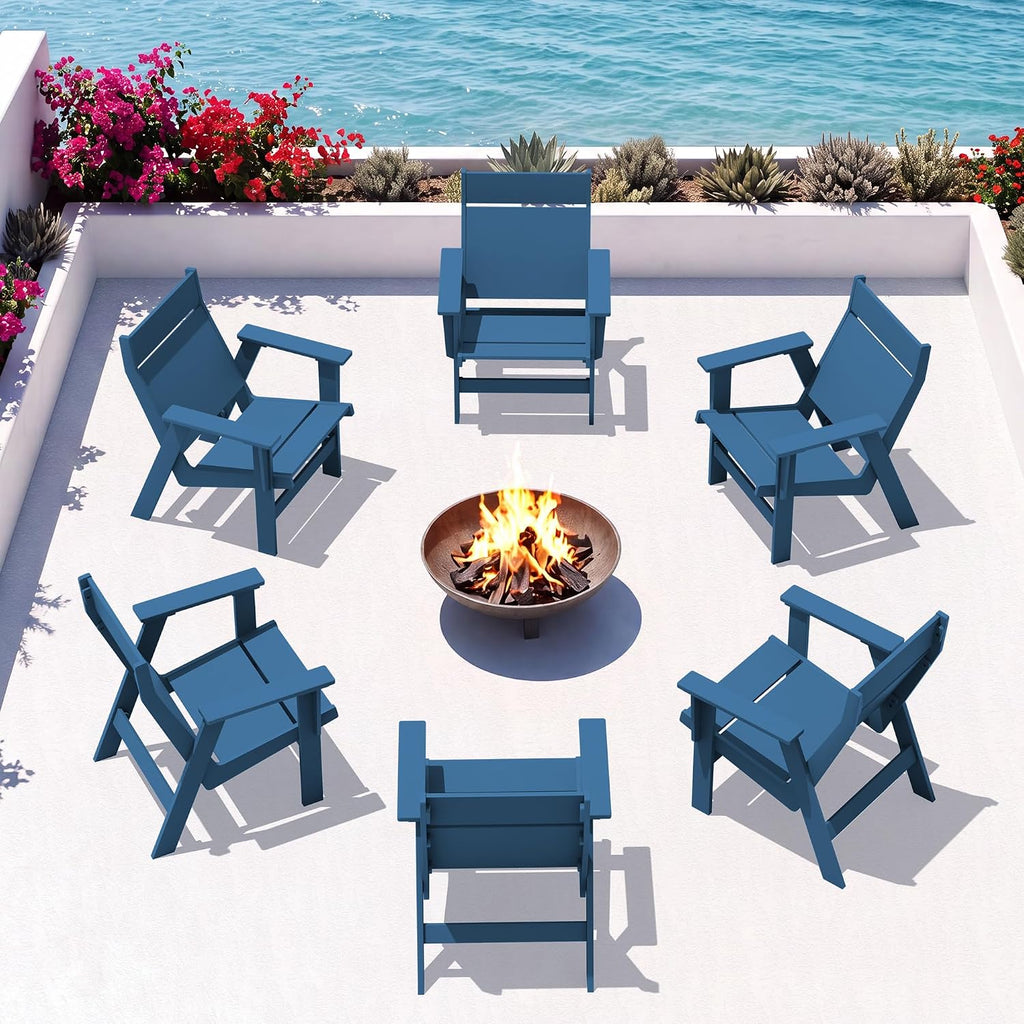 KINGYES Modern Adirondack Chair Set of 6, Slateless Design, Navy