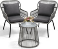 wildformers 3 Pieces Rattan Wicker Bistro Set, Patio Conversation Set, Grey