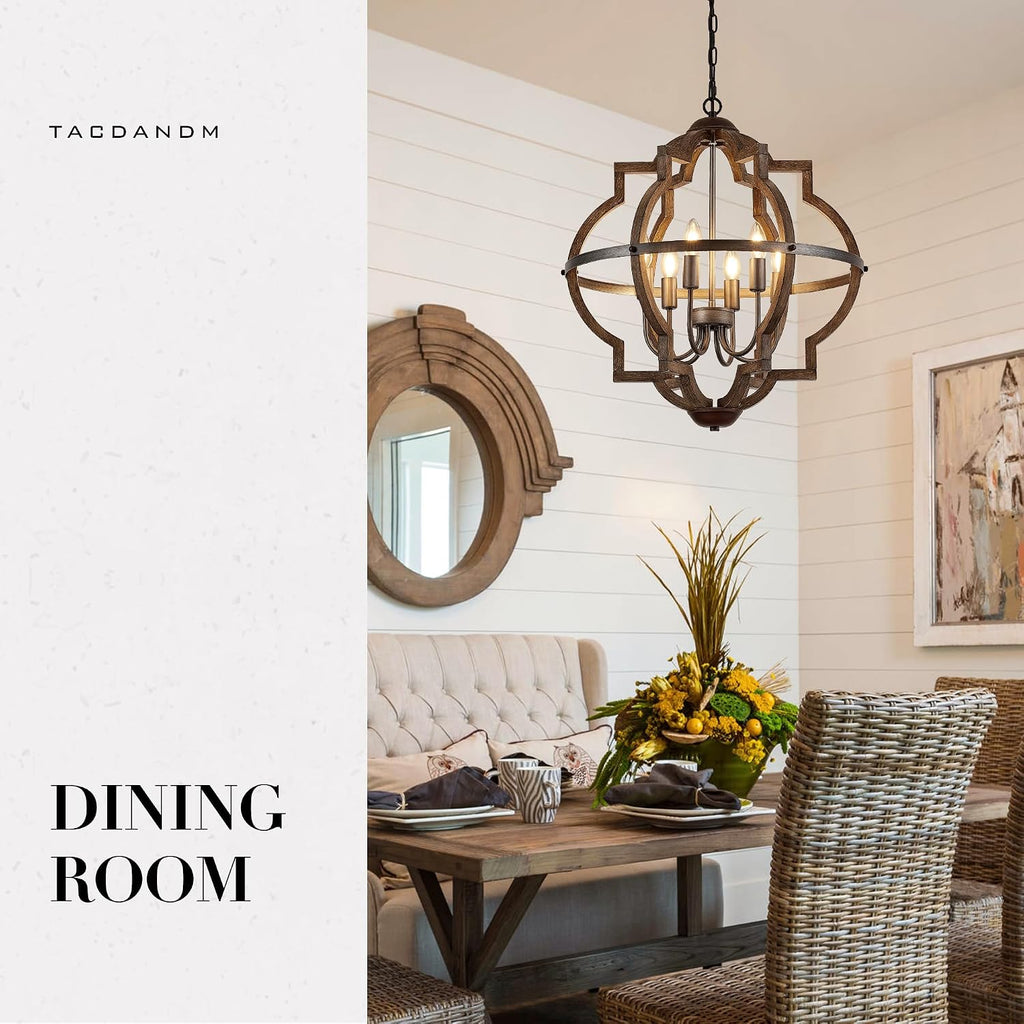 6-light wood farmhouse chandelier for dining room hallway on a desk or shelf