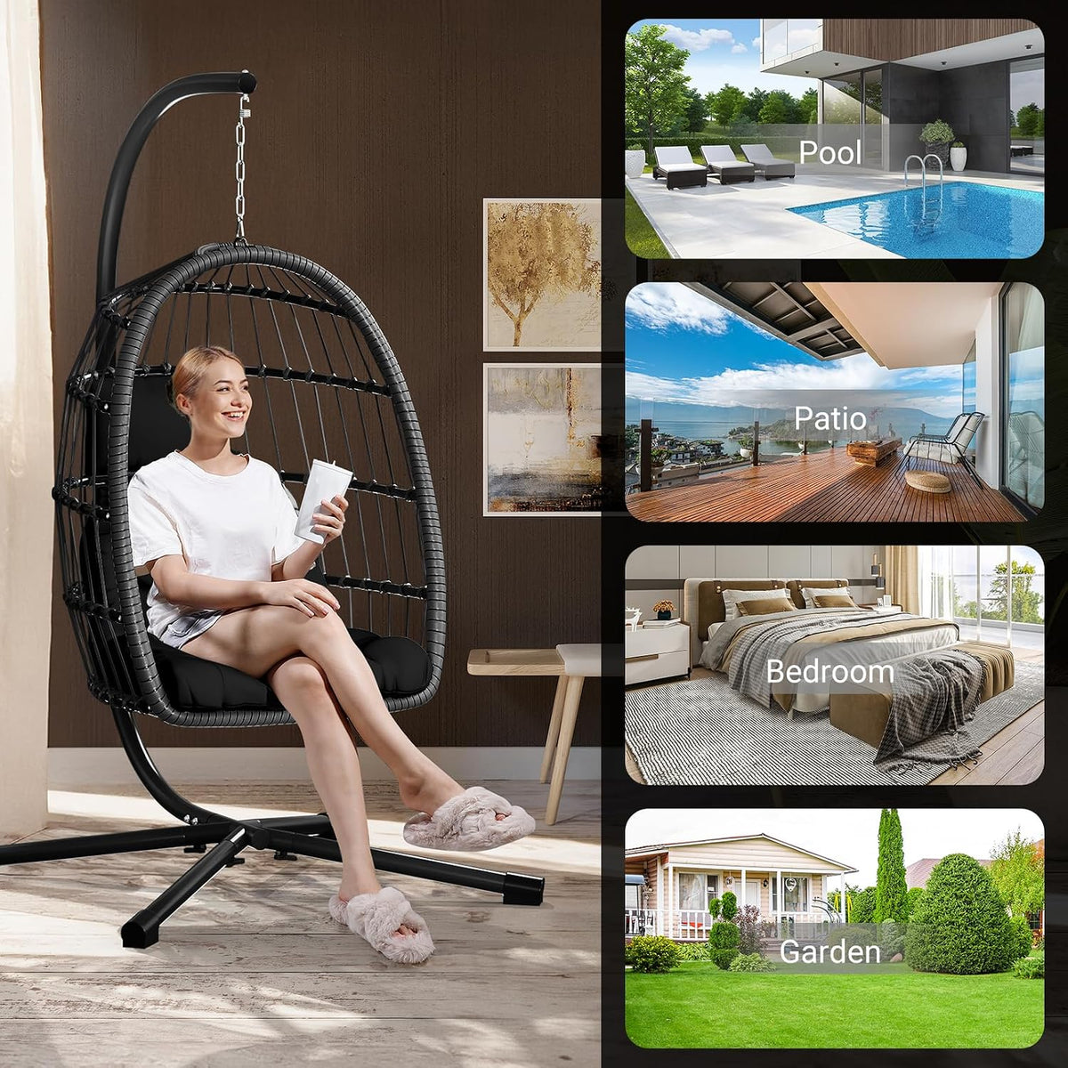leveleve hanging egg chair with stand, patio rattan, package contents
