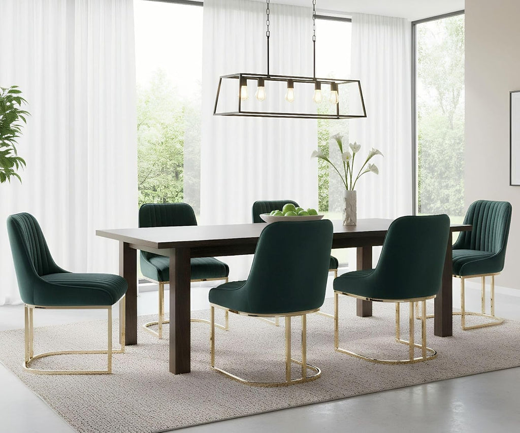 ROCITY Set of 6 Modern Velvet Dining Chairs, Green