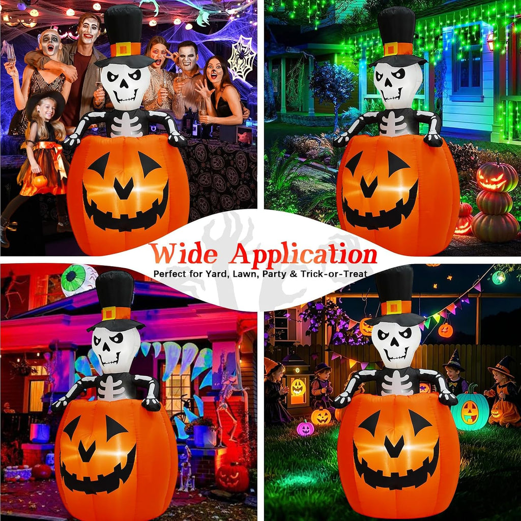 5.5FT Animated Pop Up Halloween Inflatables Outdoor Pumpkin with Peek-a-Boo Lighted Rising Skeleton Jack-O-Lantern, Blow Up Waterproof & Windproof Yard Lawn Garden Decoration