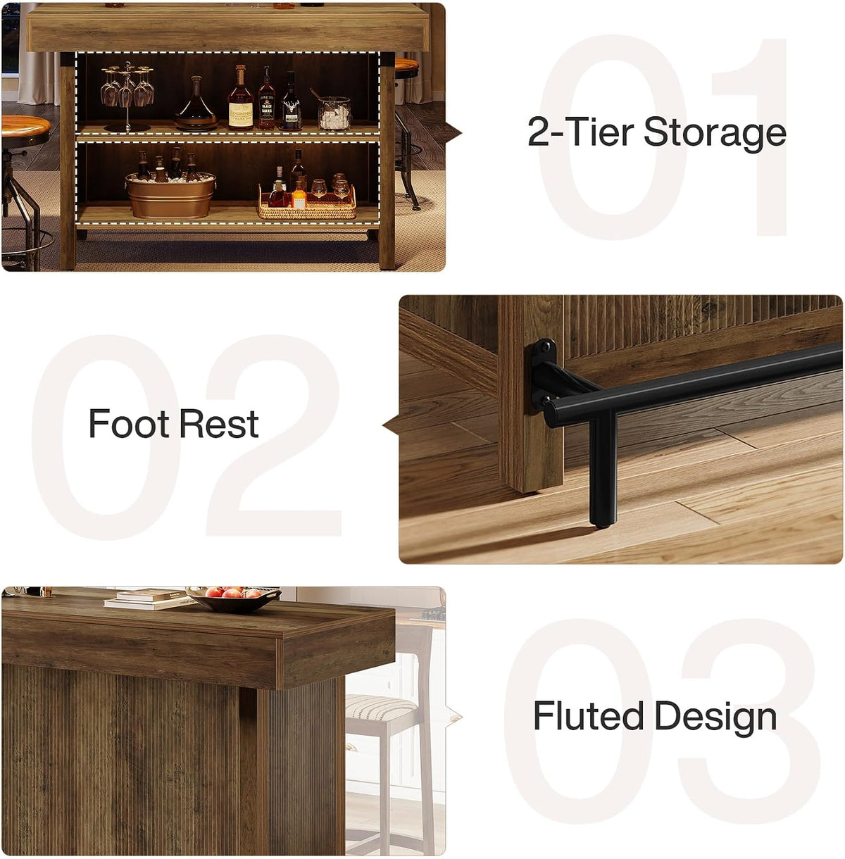 Tribesigns 57.48" Bar Table with Metal Footrest and 2-Tier Storage Shelves
