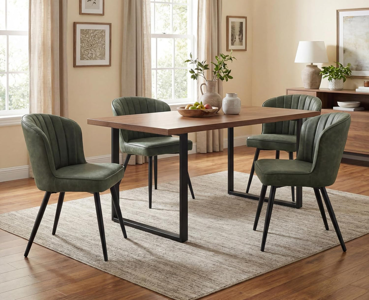EALSON Modern Dining Chairs Set of 2, Upholstered Green Faux Leather Seater with Curved Shell Backs and Metal Legs, Armless Side Chair, for Dining Room/Kitchen/Restaurant Use