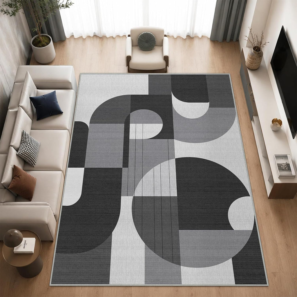 9x12 Black and White Geometric Modern Area Rug for Living Room Bedroom Abstract Large Rug Machine Washable Non-Slip Carpet for Dining Room Office