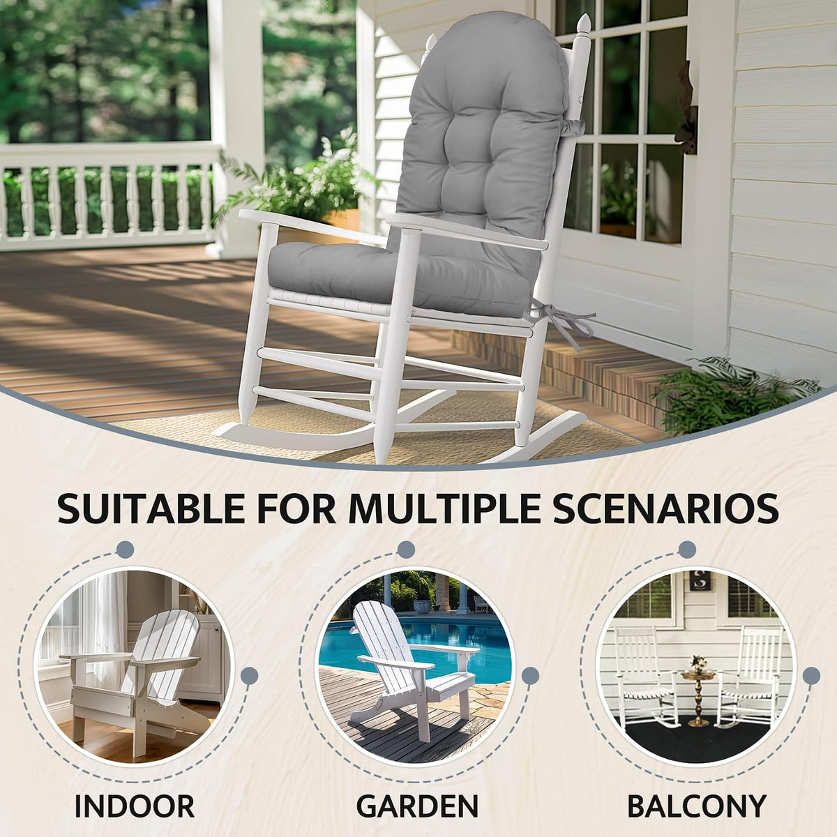 mudilun Adirondack Chair Cushion Waterproof 44x19x4in Rocking Chair Pads