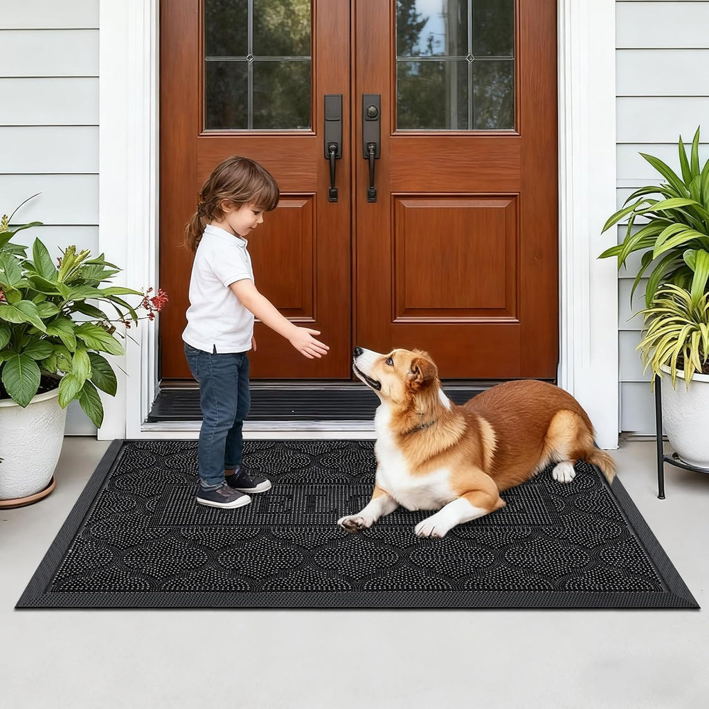 FRAMICS Front Door Mat Outside Entrance, Rubber Door Mats Welcome 24"x36"
