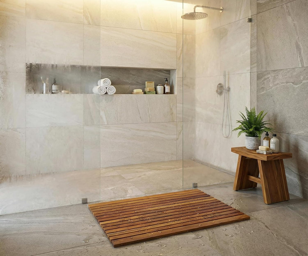 Bare Decor Cosi String Spa Shower Mat in Solid Teak Wood Oiled Finish, Large: 31.5" x 20"