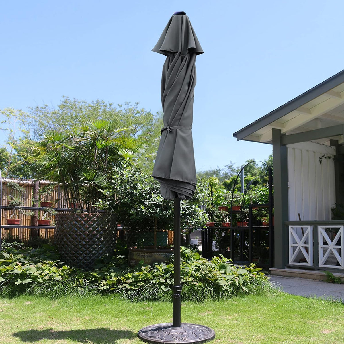 Sunnyglade 9' Patio Umbrella Outdoor Table Umbrella with 8 Ribs Grey