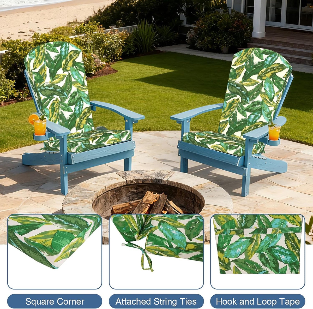 LVTXIII Adirondack Chair Cushions 48x20x2.5 Inch, Water Repellent, Fade Resistant, High Back Outdoor Rocking Chair Cushions for Patio Furniture, 2 Pack, Lush Leaf Jungle