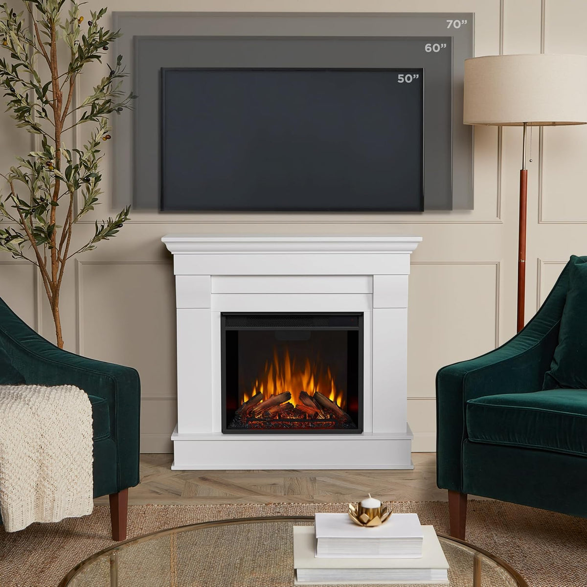 Real Flame Chateau 41” Electric Fireplace with Mantel for Living Room or Bedroom, Replaceable Fireplace Insert Heater, Realistic Log and Flame Effect, Remote Control, Timer