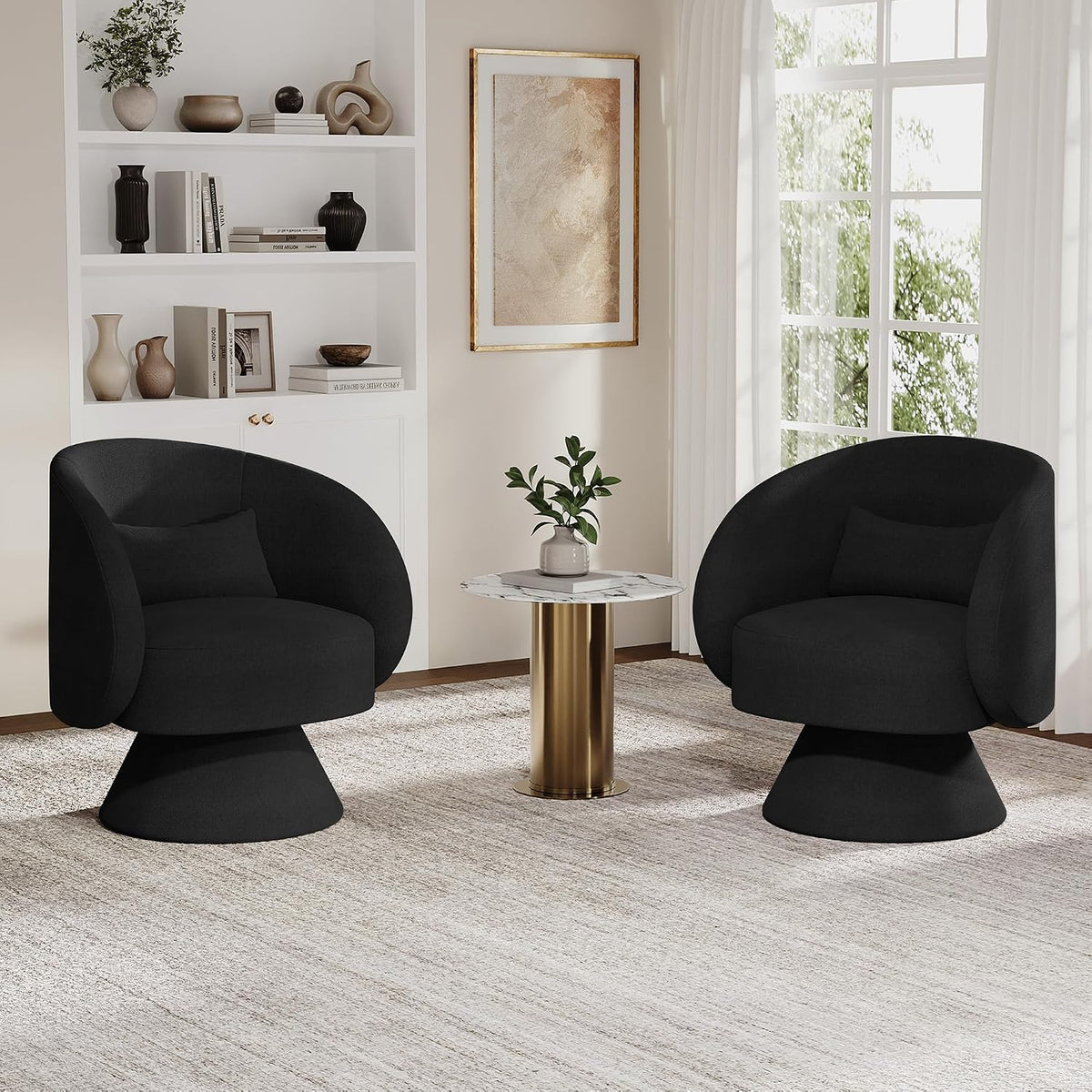 Swivel Barrel Chair Set , 360 Degree Small Accent Vanity Chair, Linen Black